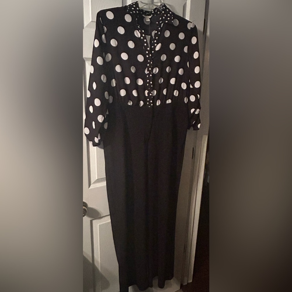NWOT - CATO Polka Dot Jumpsuit Black White - Picture 3 of 7